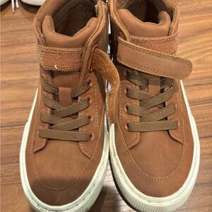 Kids Brown High-Top Sneakers with Hook-and-Loop Strap